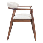 Beige And Walnut Upholstery And Solid Wood Open Back Dining Arm Chair