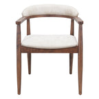 Beige And Walnut Upholstery And Solid Wood Open Back Dining Arm Chair