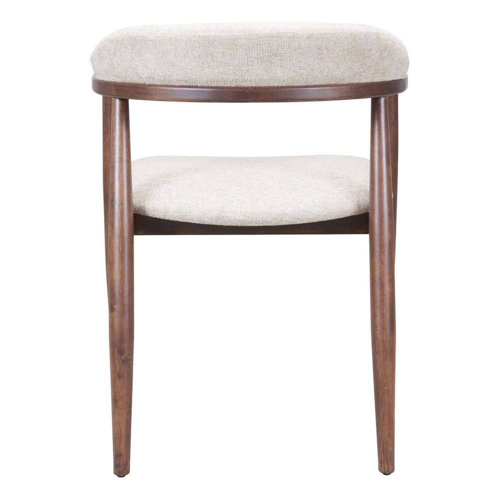 Beige And Walnut Upholstery And Solid Wood Open Back Dining Arm Chair
