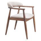Beige And Walnut Upholstery And Solid Wood Open Back Dining Arm Chair