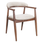 Beige And Walnut Upholstery And Solid Wood Open Back Dining Arm Chair