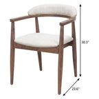 Beige And Walnut Upholstery And Solid Wood Open Back Dining Arm Chair