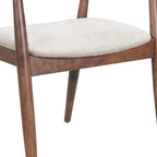 Beige And Walnut Upholstery And Solid Wood Open Back Dining Arm Chair
