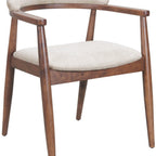 Beige And Walnut Upholstery And Solid Wood Open Back Dining Arm Chair