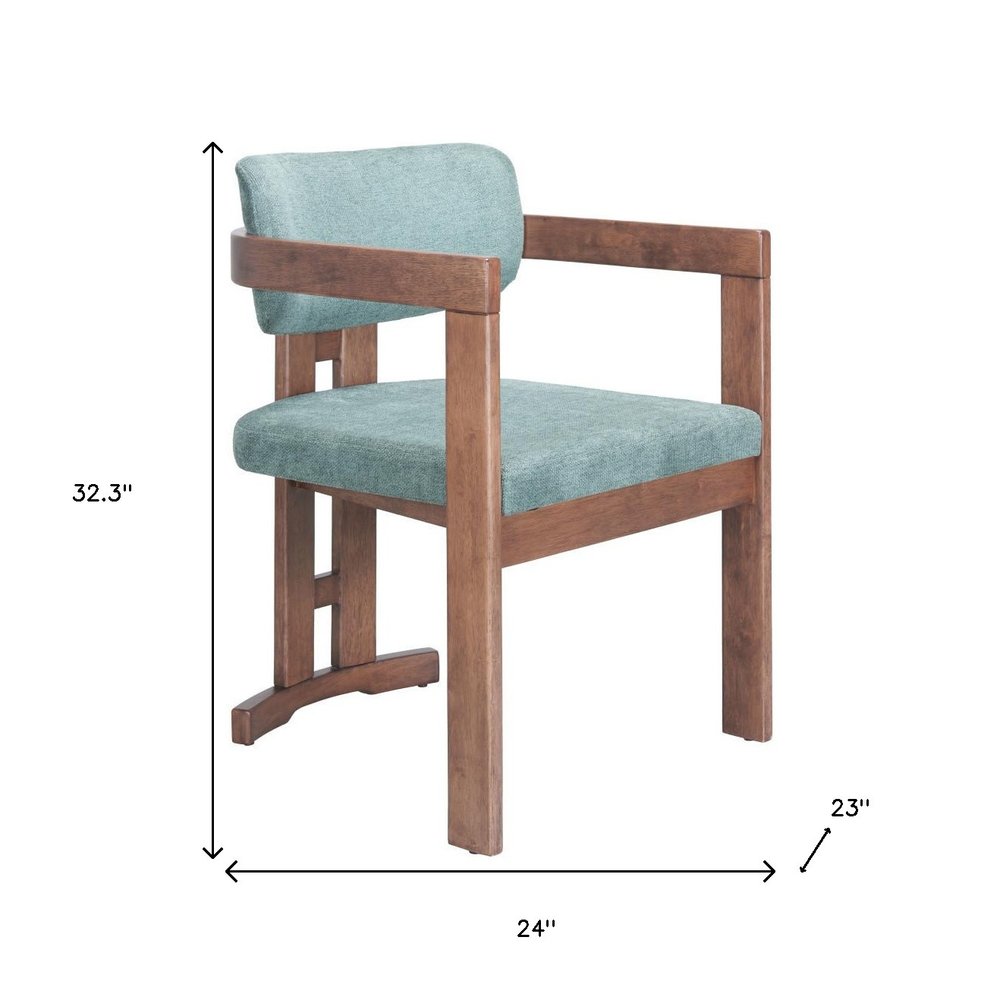 Gray And Walnut Upholstery And Solid Wood Open Back Dining Arm Chair