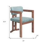 Gray And Walnut Upholstery And Solid Wood Open Back Dining Arm Chair