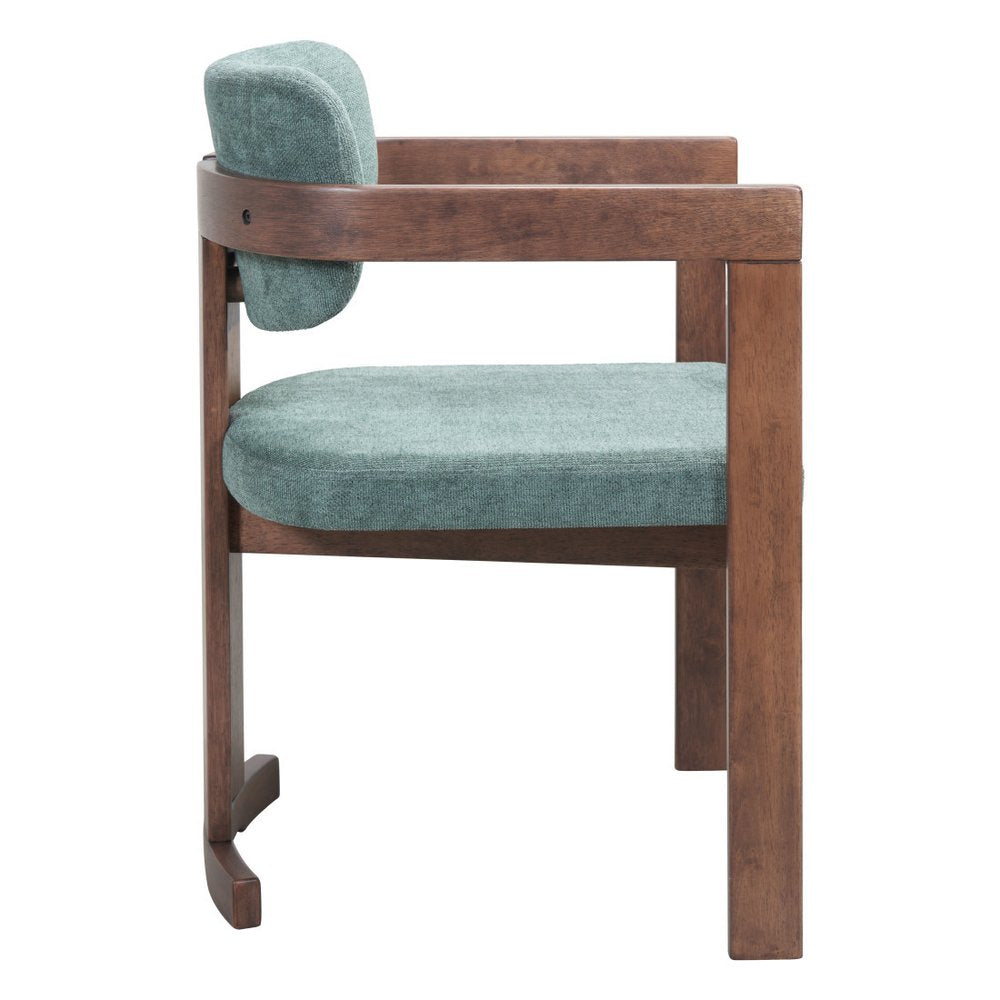 Gray And Walnut Upholstery And Solid Wood Open Back Dining Arm Chair