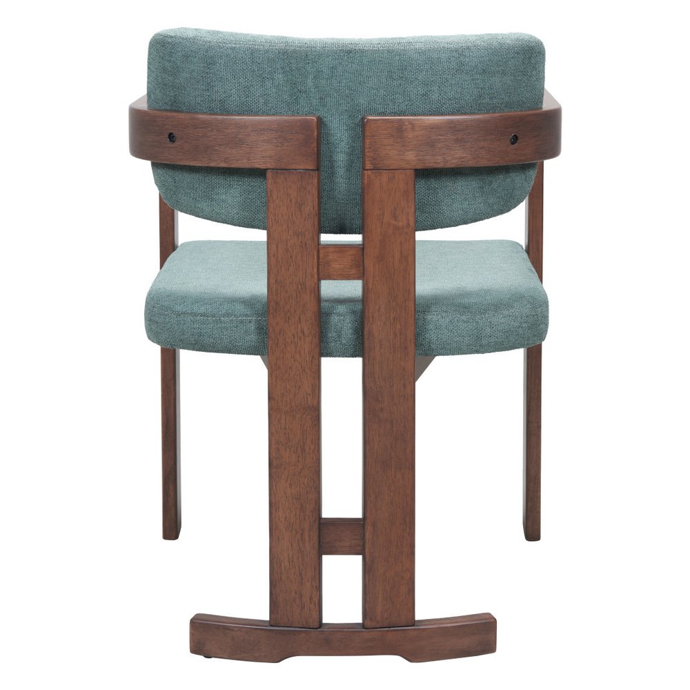 Gray And Walnut Upholstery And Solid Wood Open Back Dining Arm Chair