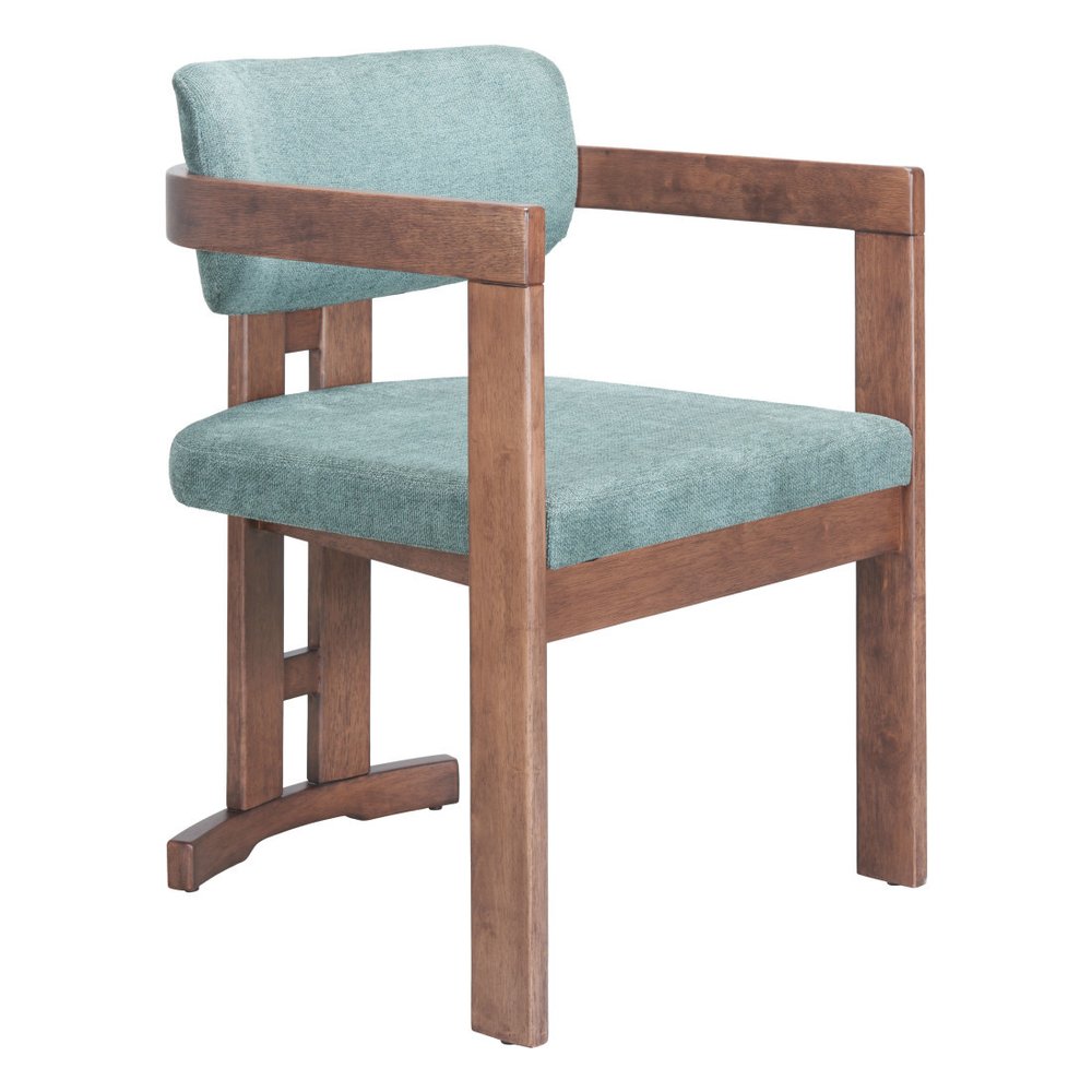 Gray And Walnut Upholstery And Solid Wood Open Back Dining Arm Chair