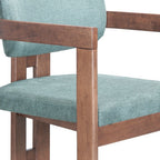 Gray And Walnut Upholstery And Solid Wood Open Back Dining Arm Chair