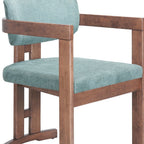 Gray And Walnut Upholstery And Solid Wood Open Back Dining Arm Chair