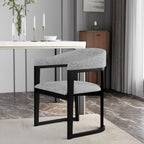 Gray And Black Faux Linen And Solid Wood Open Back Dining Arm Chair