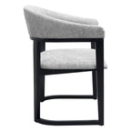 Gray And Black Faux Linen And Solid Wood Open Back Dining Arm Chair