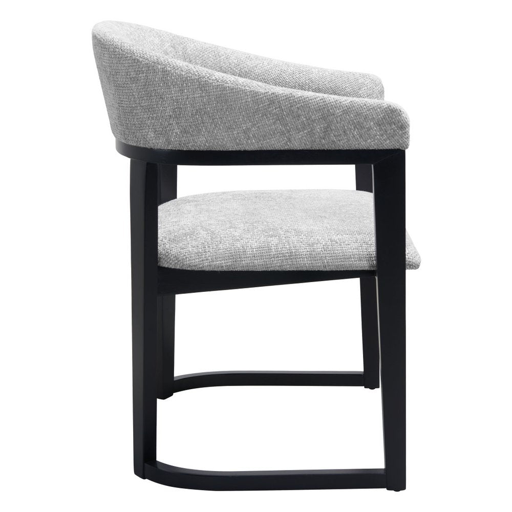 Gray And Black Faux Linen And Solid Wood Open Back Dining Arm Chair