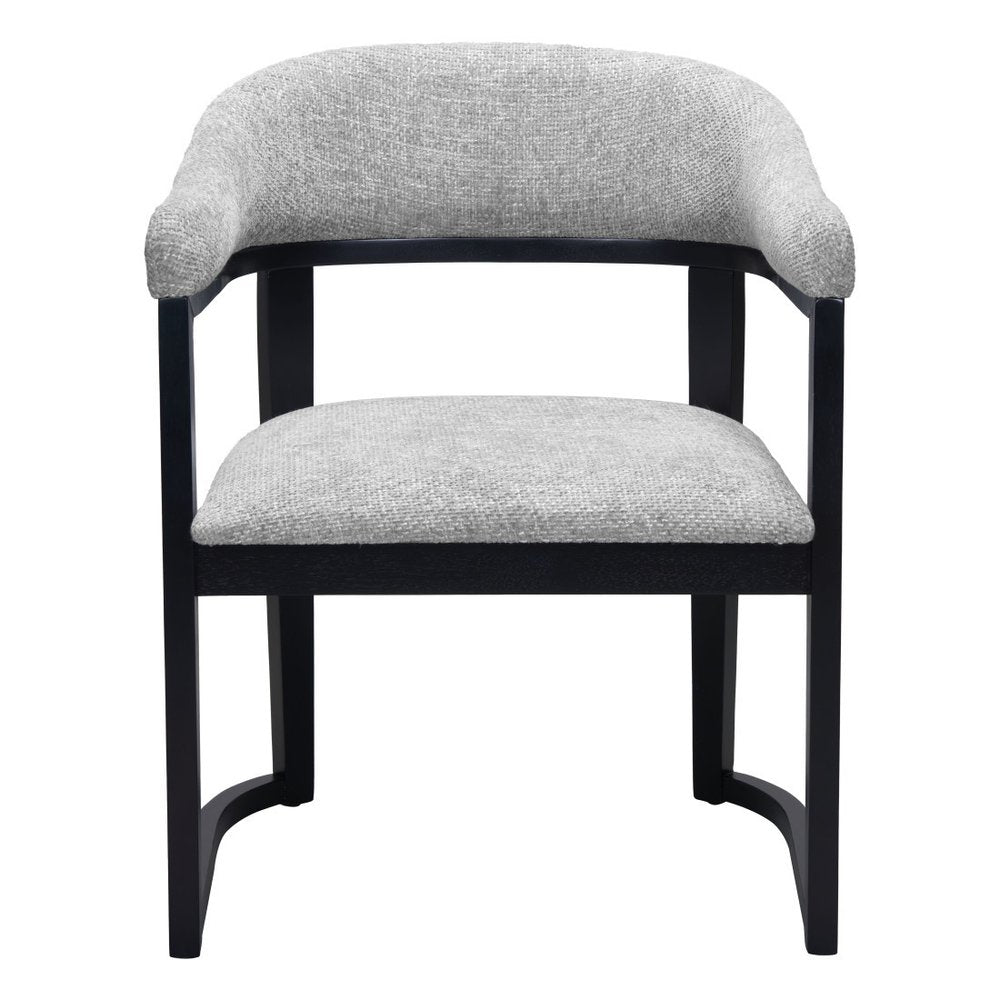 Gray And Black Faux Linen And Solid Wood Open Back Dining Arm Chair