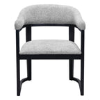 Gray And Black Faux Linen And Solid Wood Open Back Dining Arm Chair