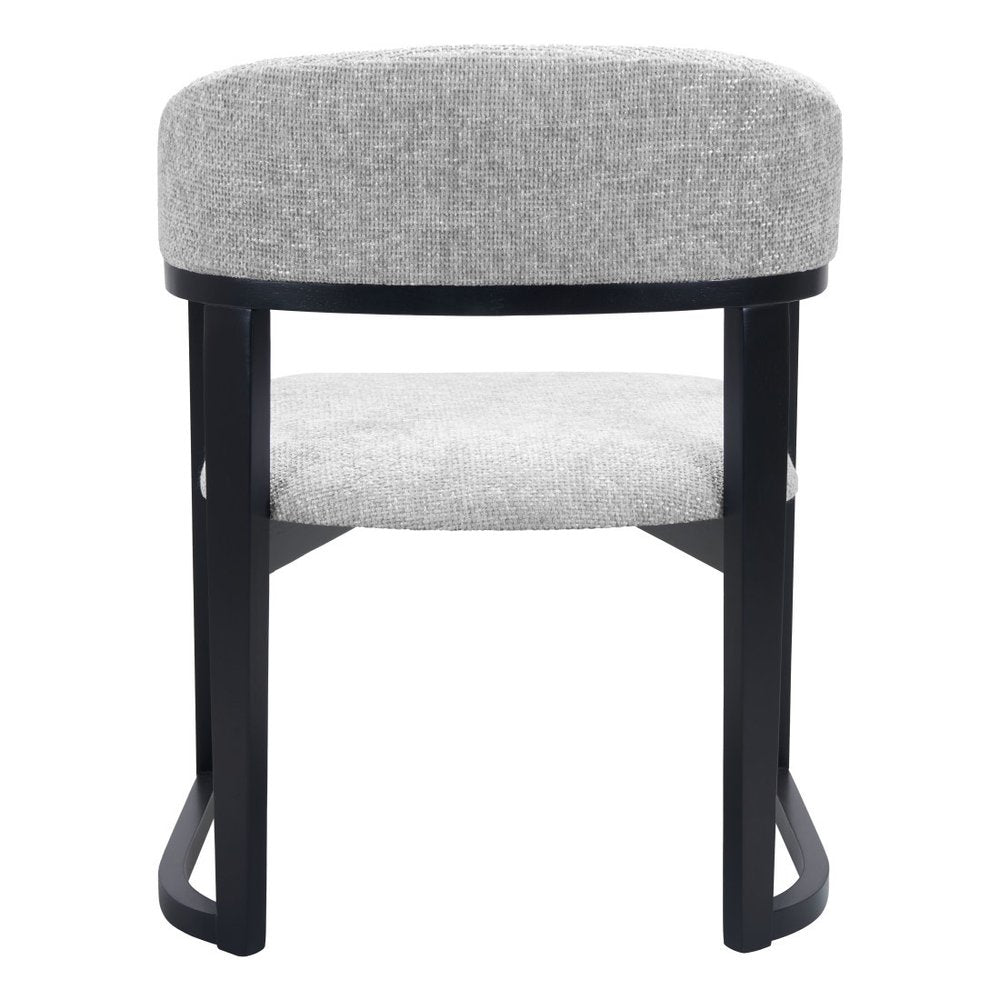 Gray And Black Faux Linen And Solid Wood Open Back Dining Arm Chair