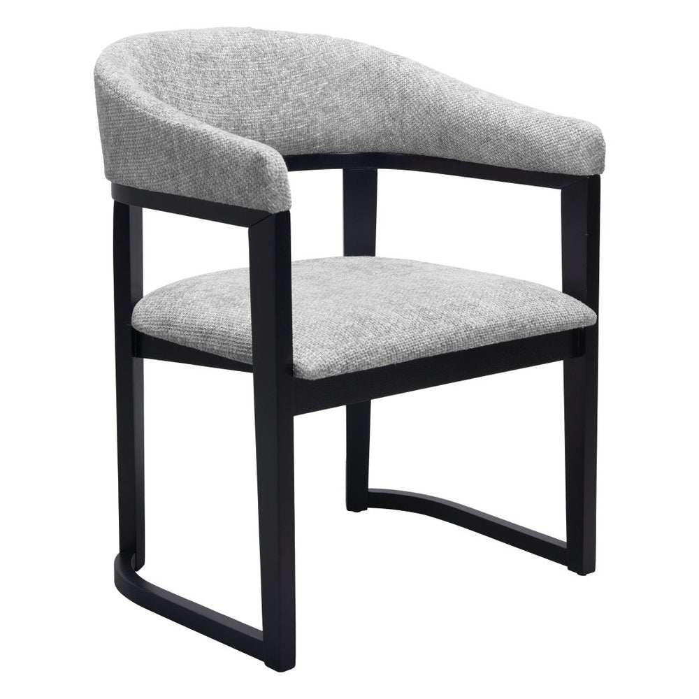 Gray And Black Faux Linen And Solid Wood Open Back Dining Arm Chair
