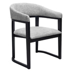 Gray And Black Faux Linen And Solid Wood Open Back Dining Arm Chair