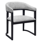 Gray And Black Faux Linen And Solid Wood Open Back Dining Arm Chair