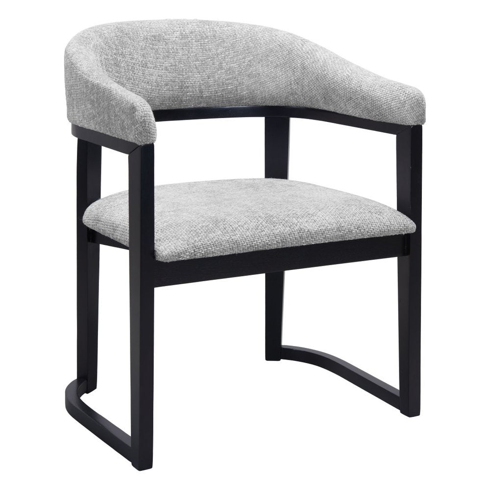 Gray And Black Faux Linen And Solid Wood Open Back Dining Arm Chair