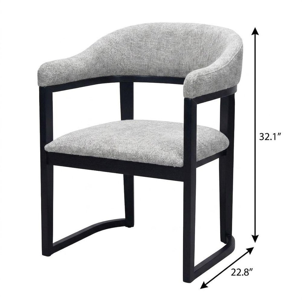 Gray And Black Faux Linen And Solid Wood Open Back Dining Arm Chair