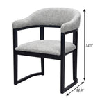 Gray And Black Faux Linen And Solid Wood Open Back Dining Arm Chair