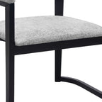 Gray And Black Faux Linen And Solid Wood Open Back Dining Arm Chair