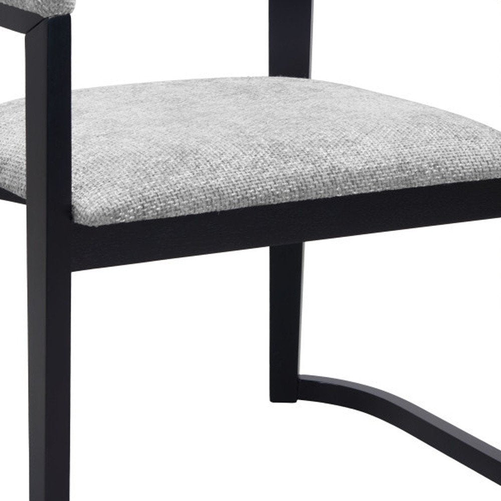 Gray And Black Faux Linen And Solid Wood Open Back Dining Arm Chair