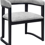 Gray And Black Faux Linen And Solid Wood Open Back Dining Arm Chair