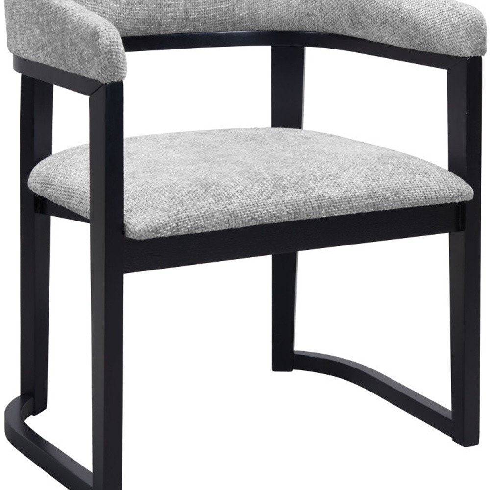 Gray And Black Faux Linen And Solid Wood Open Back Dining Arm Chair