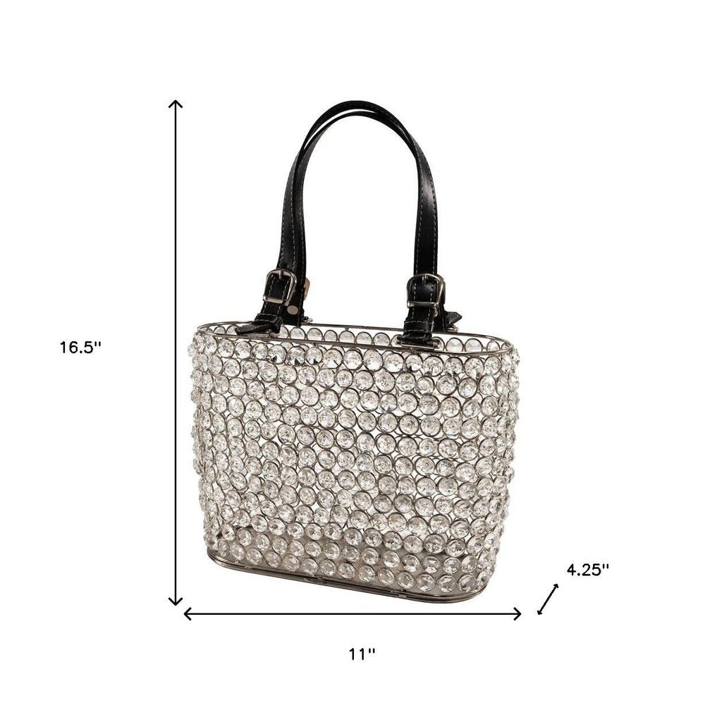 11" Black And Silver Crystals And Metal Magazine Holder