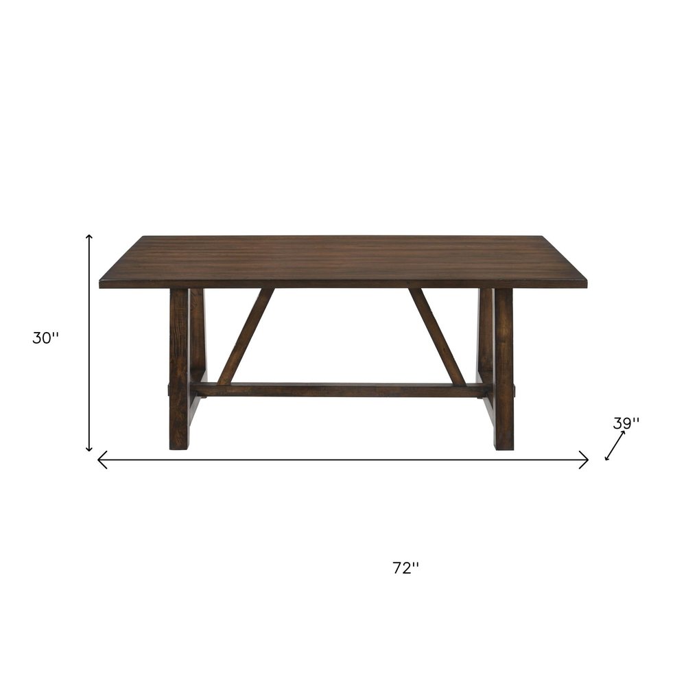 72" Dark Brown Wood Trestle Base Dining Table