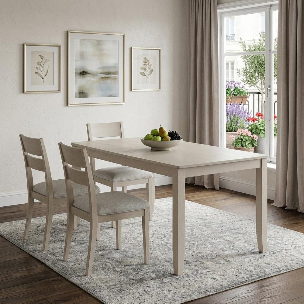 59" Antiqued White Wood Dining Table