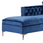 Navy Blue Velvet Rectangular Sofa and Chaise Sectional With Toss Pillows