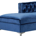 Navy Blue Velvet Rectangular Sofa and Chaise Sectional With Toss Pillows