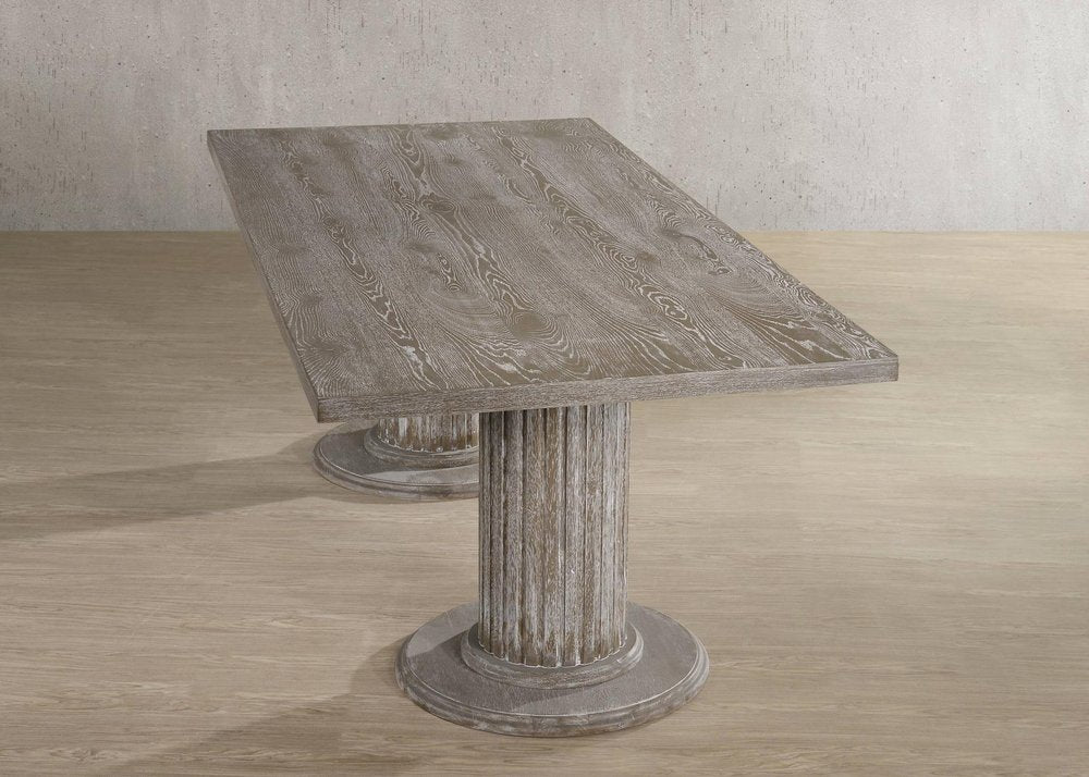 84" Gray Wood Double Pedestal Base Dining Table