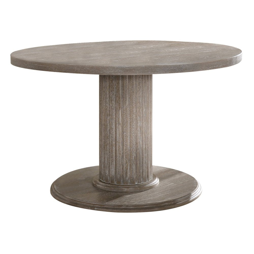 47" Gray Wood Pedestal Base Round Top Dining Table