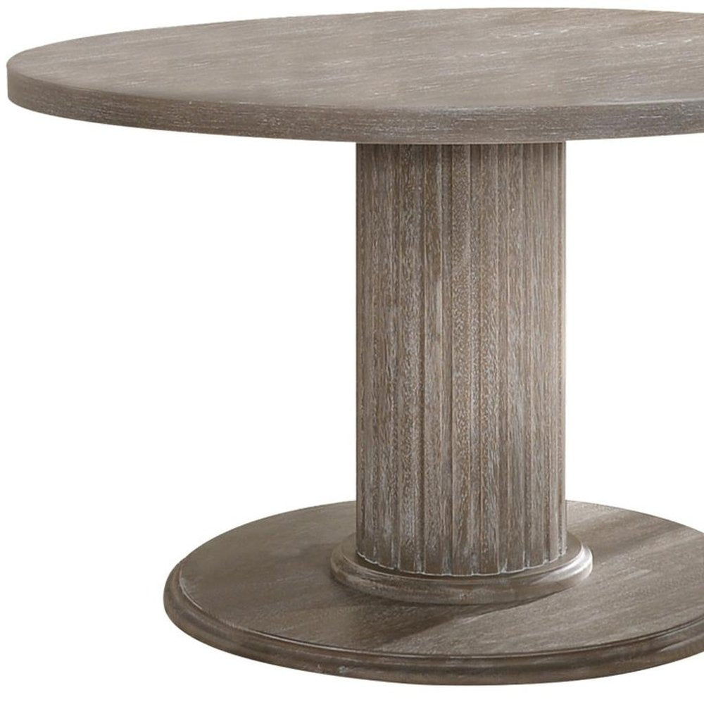 47" Gray Wood Pedestal Base Round Top Dining Table