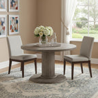 47" Gray Wood Pedestal Base Round Top Dining Table