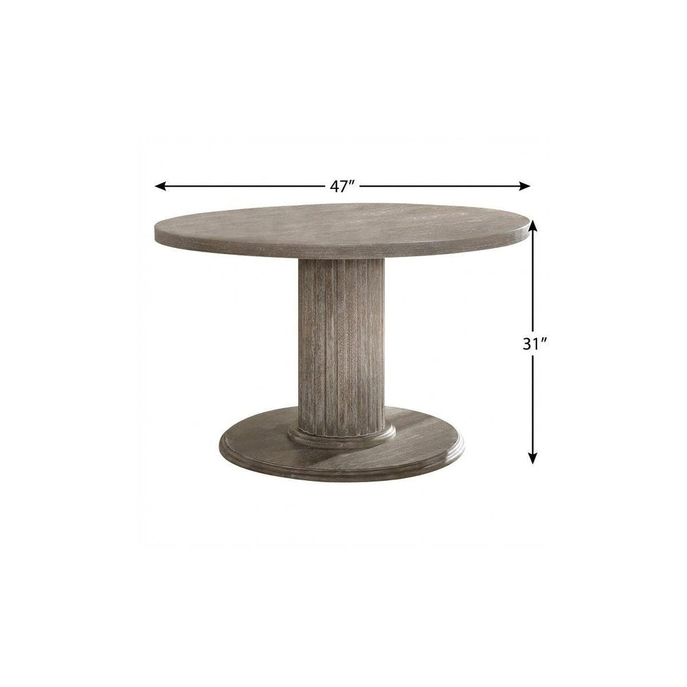 47" Gray Wood Pedestal Base Round Top Dining Table