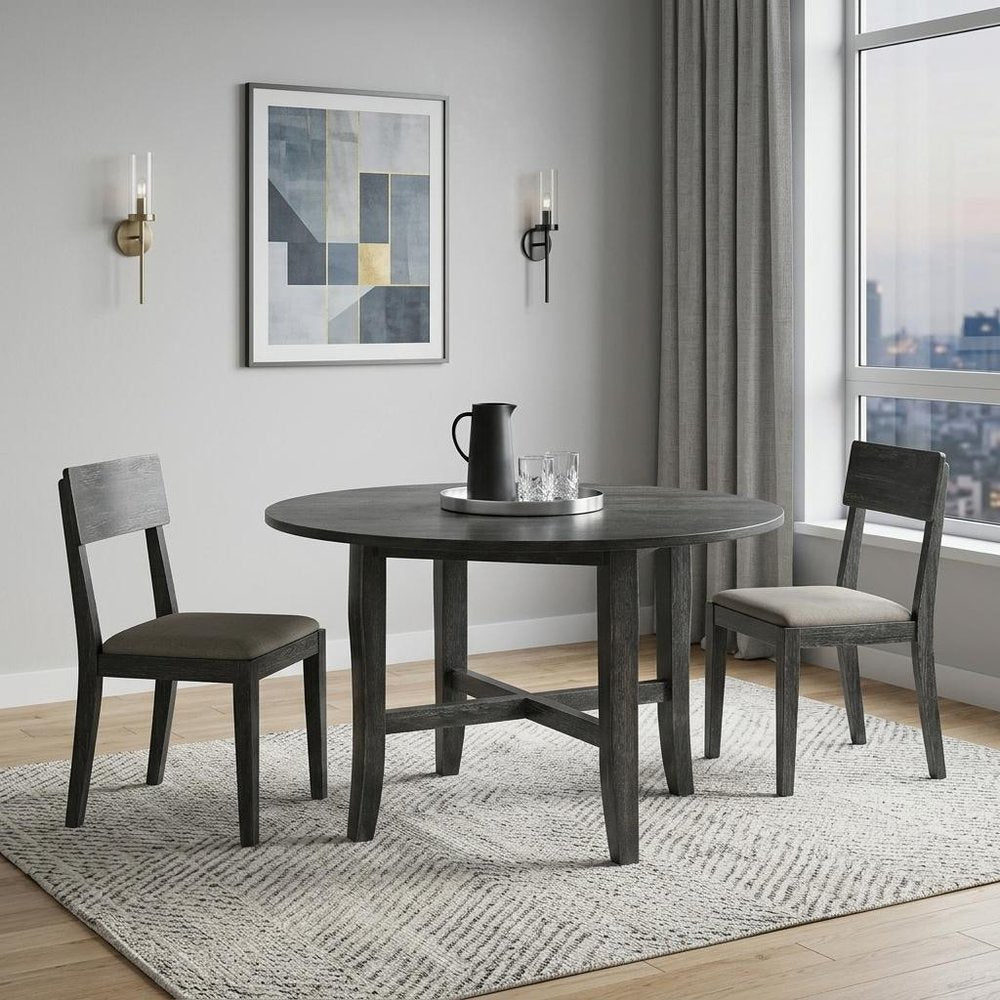 47" Gray Wood Round Top Dining Table