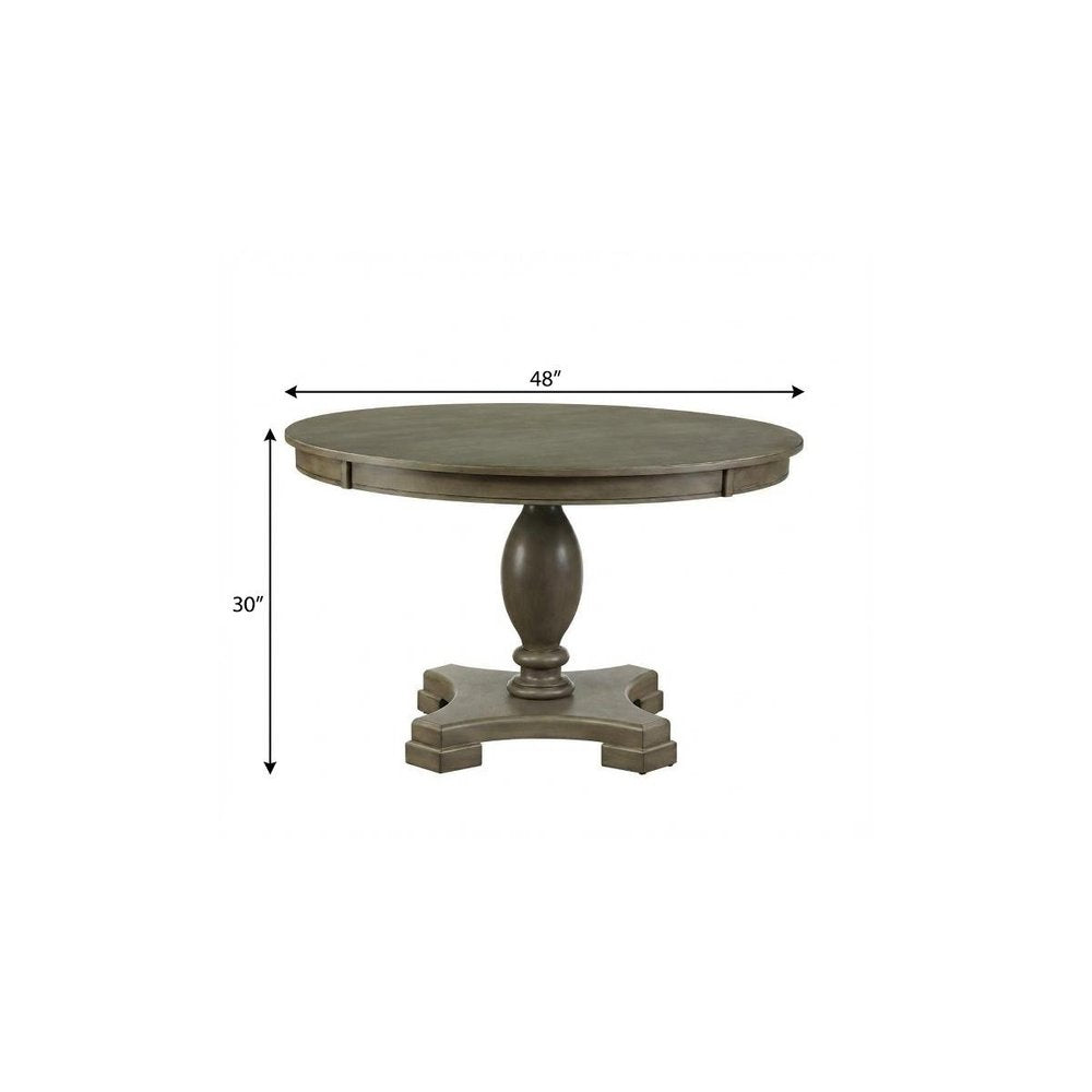 48" Gray Wood Pedestal Base Round Top Dining Table