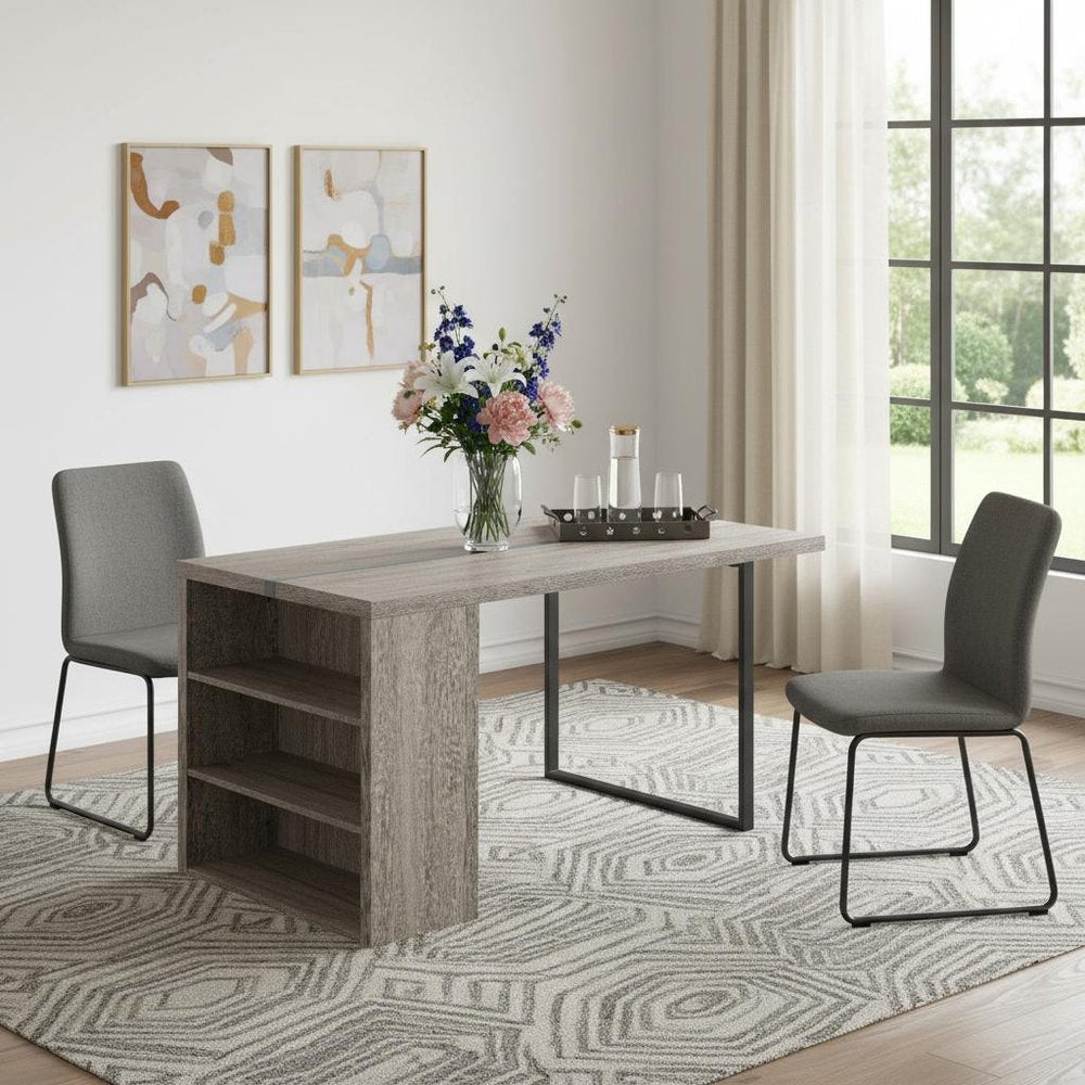 60" Gray and Black Wood and Iron Sled Base Dining Table