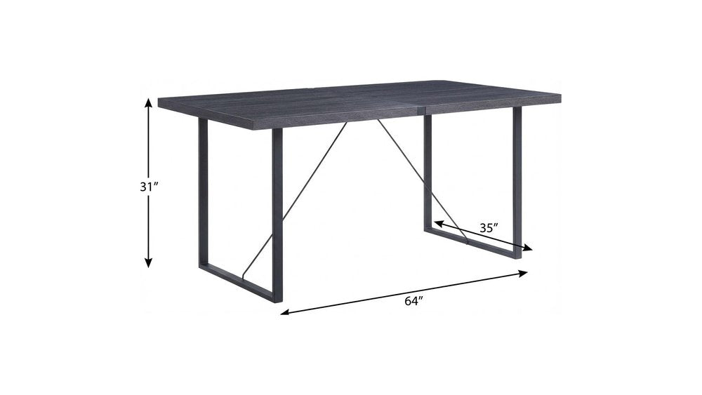 64" Dark Gray and Black Wood and Iron Sled Base Dining Table