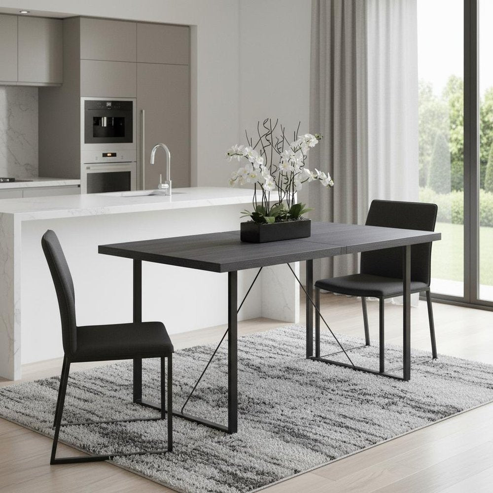 64" Dark Gray and Black Wood and Iron Sled Base Dining Table