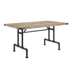 64" Oak and Black Wood and Iron Trestle Base Dining Table
