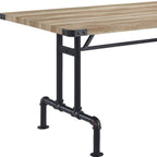 64" Oak and Black Wood and Iron Trestle Base Dining Table