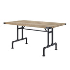 64" Oak and Black Wood and Iron Trestle Base Dining Table