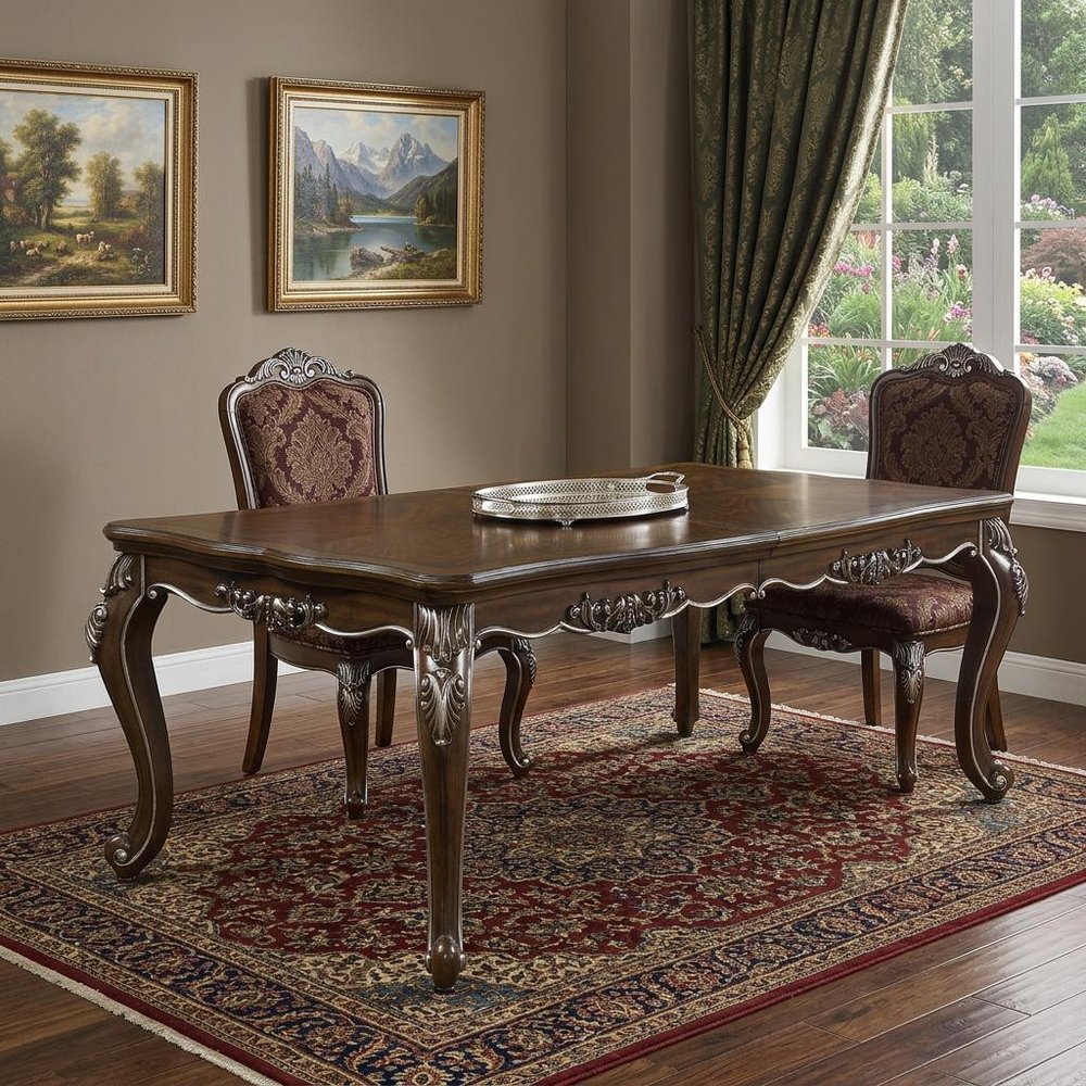 80" Oak And Silver Wood Removable Leaf Extendable Dining Table